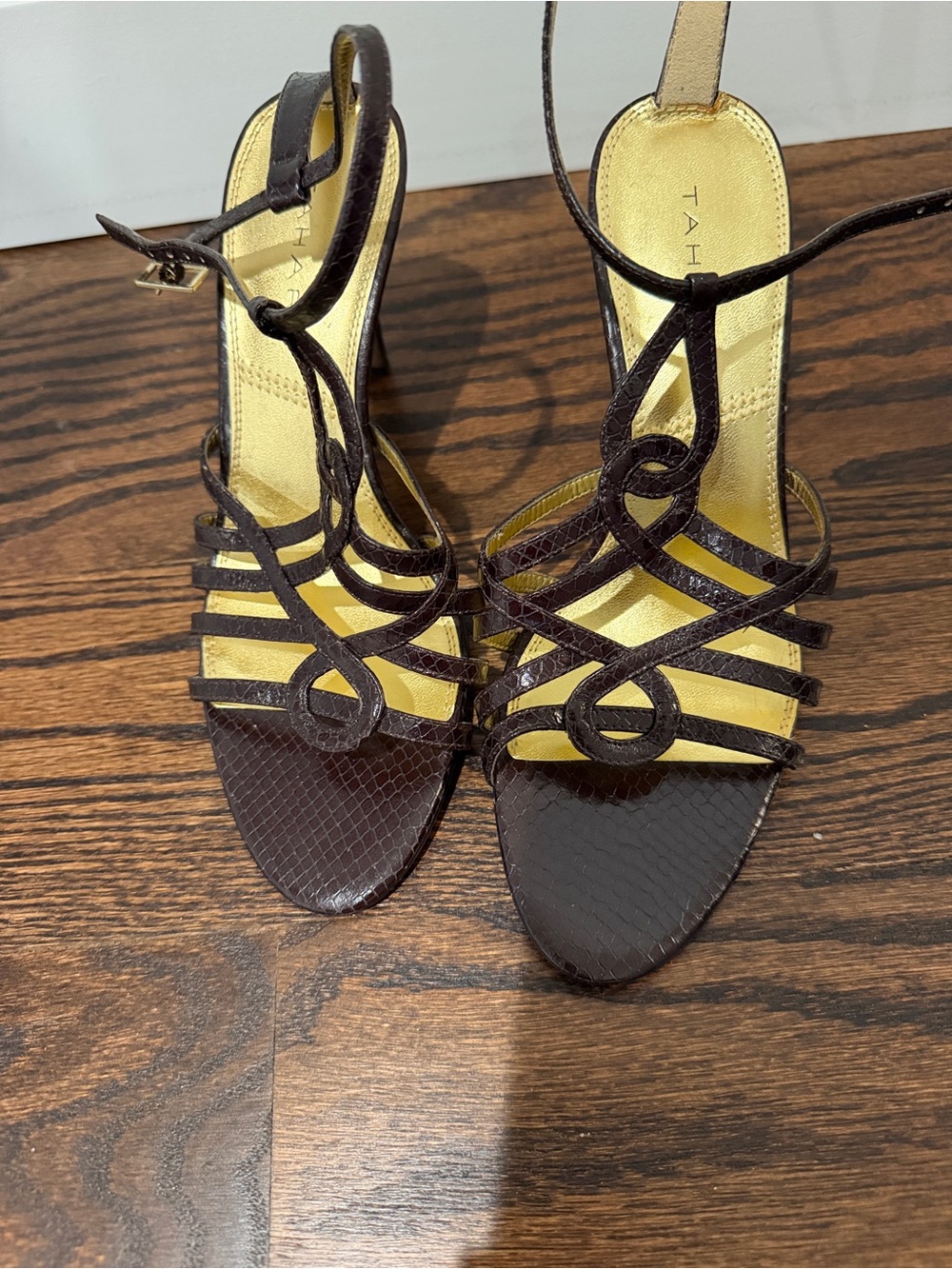 TAHARI Dark Brown Strappy Open-Toe Heels